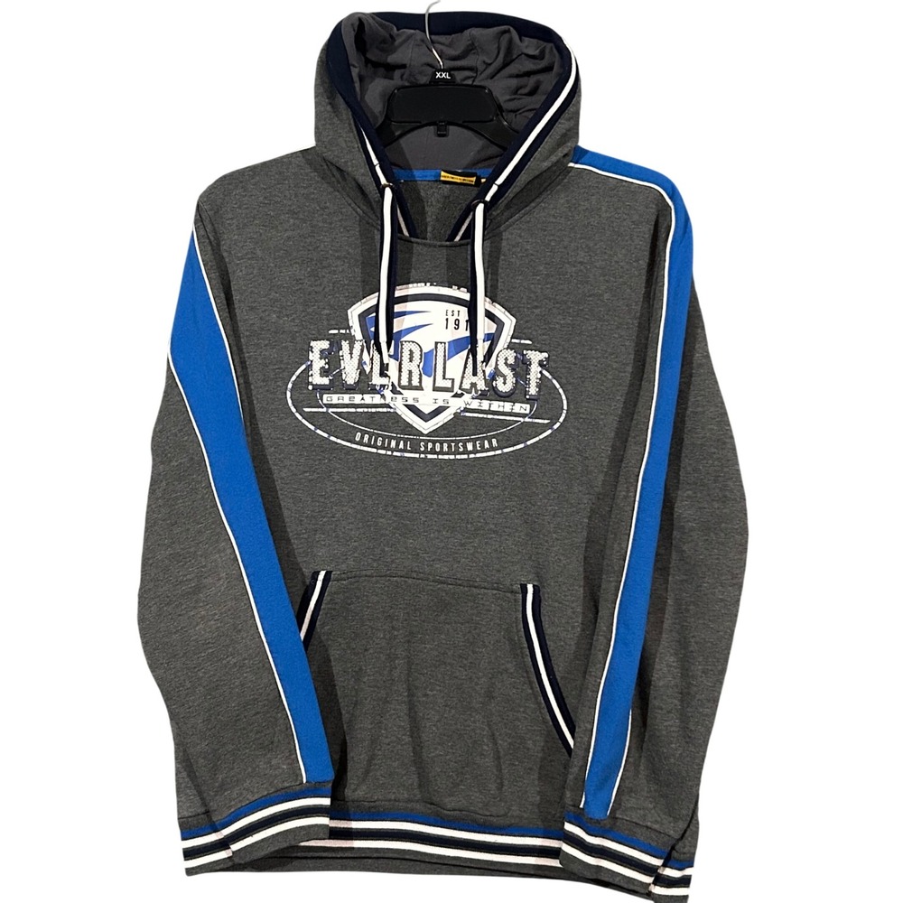 Everlast Mens XL Hoodie Charcoal Grey Blue Sportswear Graphic Sweatshirt